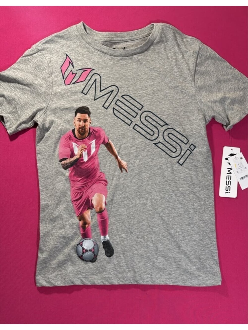 MESSI Graphic T‑Shirt Gray Cotton Soccer Fan Top Size L